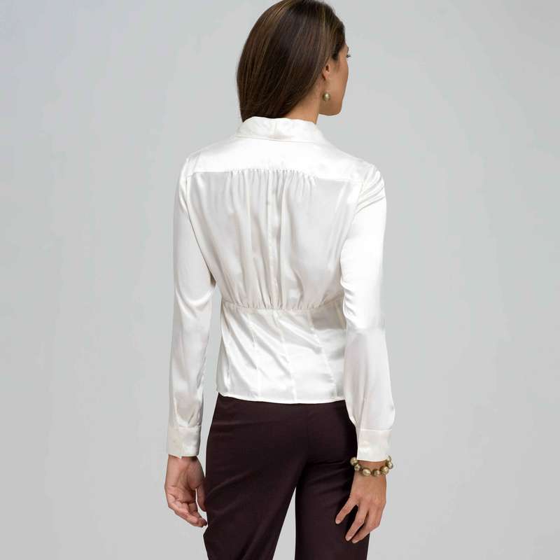 Long Sleeve Seamed Button Front Shirt, Ivory, large